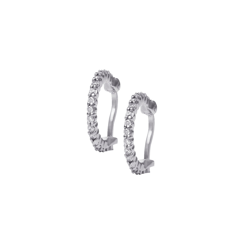 Silver Huggy Hoops Earrings with White Stones