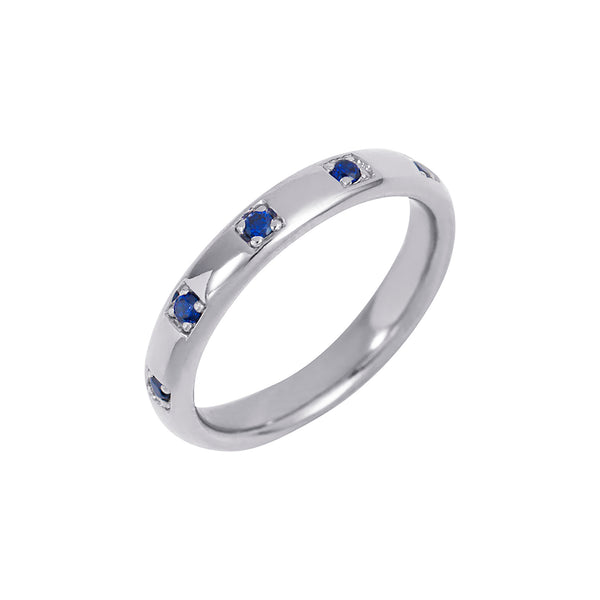 Silver Single Band Ring with Blue Stones