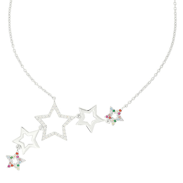 Silver Rainbow Star Cluster Necklace