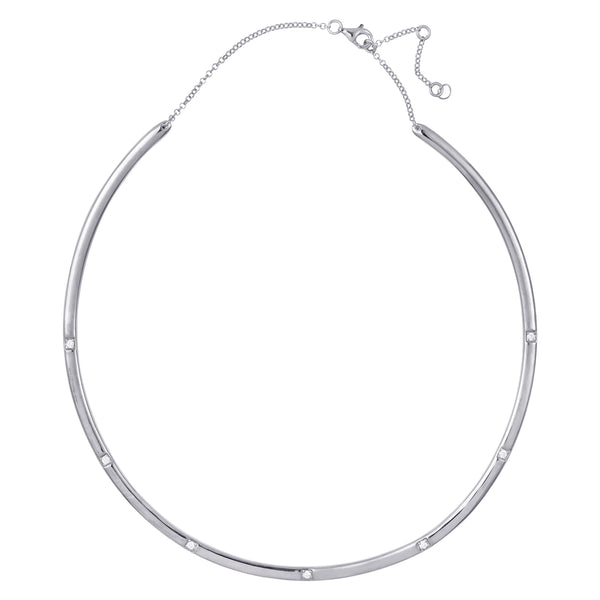 Silver Bangle Necklace with White Stones