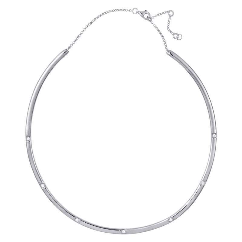 Silver Bangle Necklace with White Stones