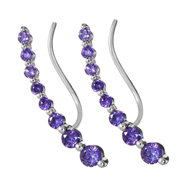 Silver Wing Stud Earrings with Purple Stones