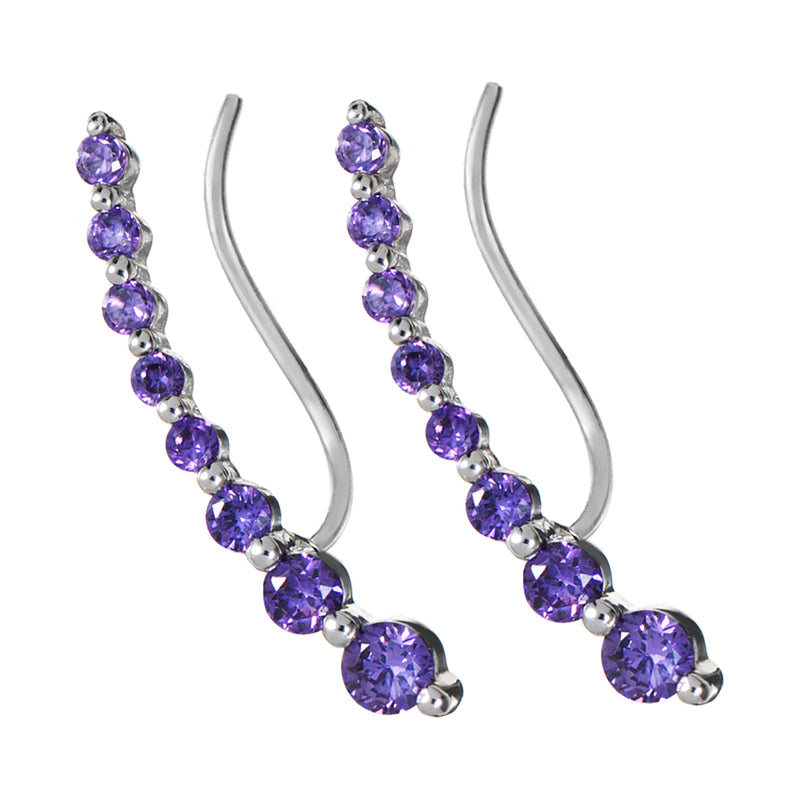 Silver Wing Stud Earrings with Purple Stones