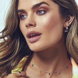 Silver Rainbow Emerald Cut Hoops